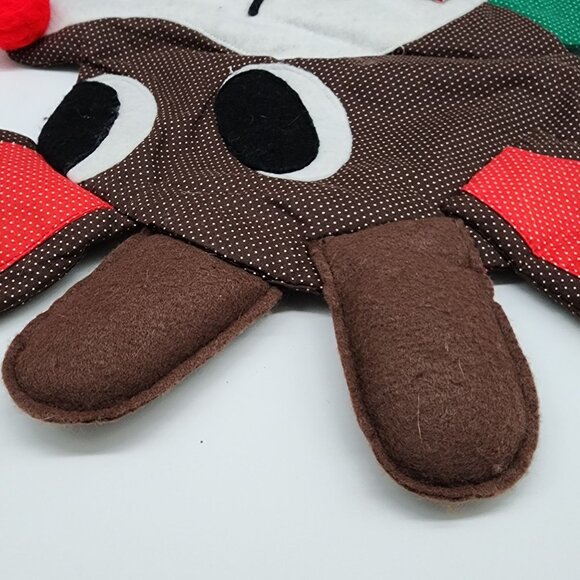 Vintage Handmade Reindeer Wall Hanging With Bow Christmas Decor Brown Red Fabric - Picture 4 of 6